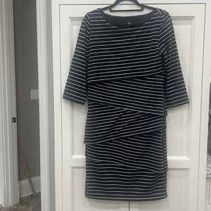 Ronni Nicole Black with white stripes. Size 10. 3/4 sleeves